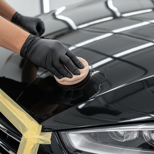 Technician applying ceramic coating with a suede applicator