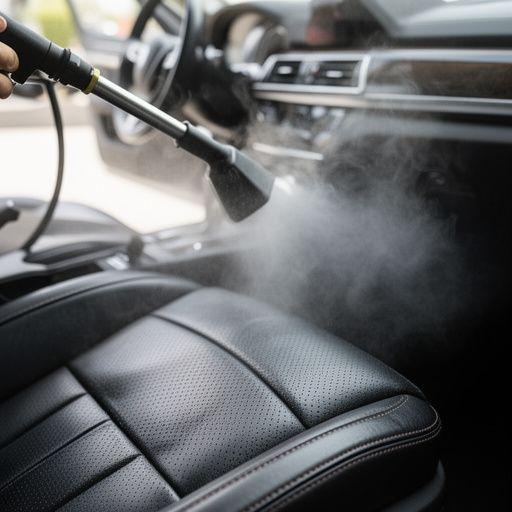 Steam cleaning of a fabric car seat
