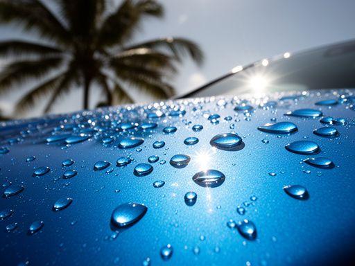 Water beading on a freshly washed bonnet